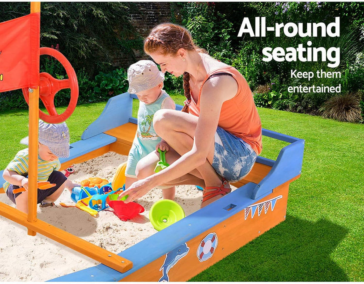 Keezi Kids Sandpit, Wooden Water Table Sand Pit Play Toys Sandcastle Garden Patio