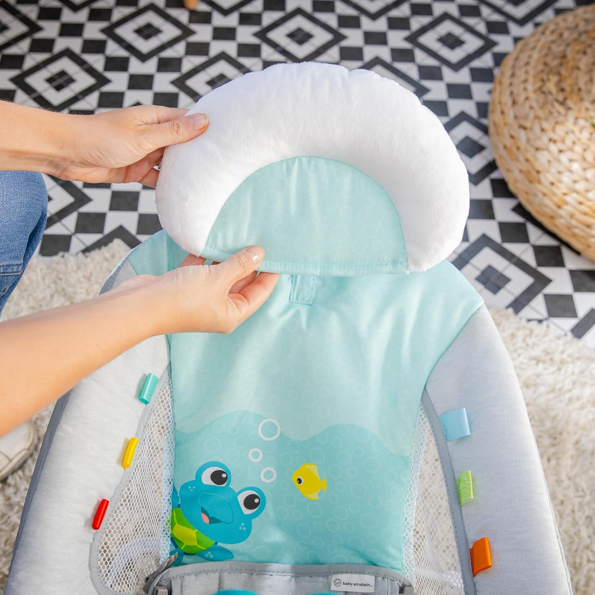 Baby Einstein Ocean Explorers Musical Bouncer Infant Seat, Kick to It Neptune, Unisex, for Ages 0-6 Months up to 20 lbs