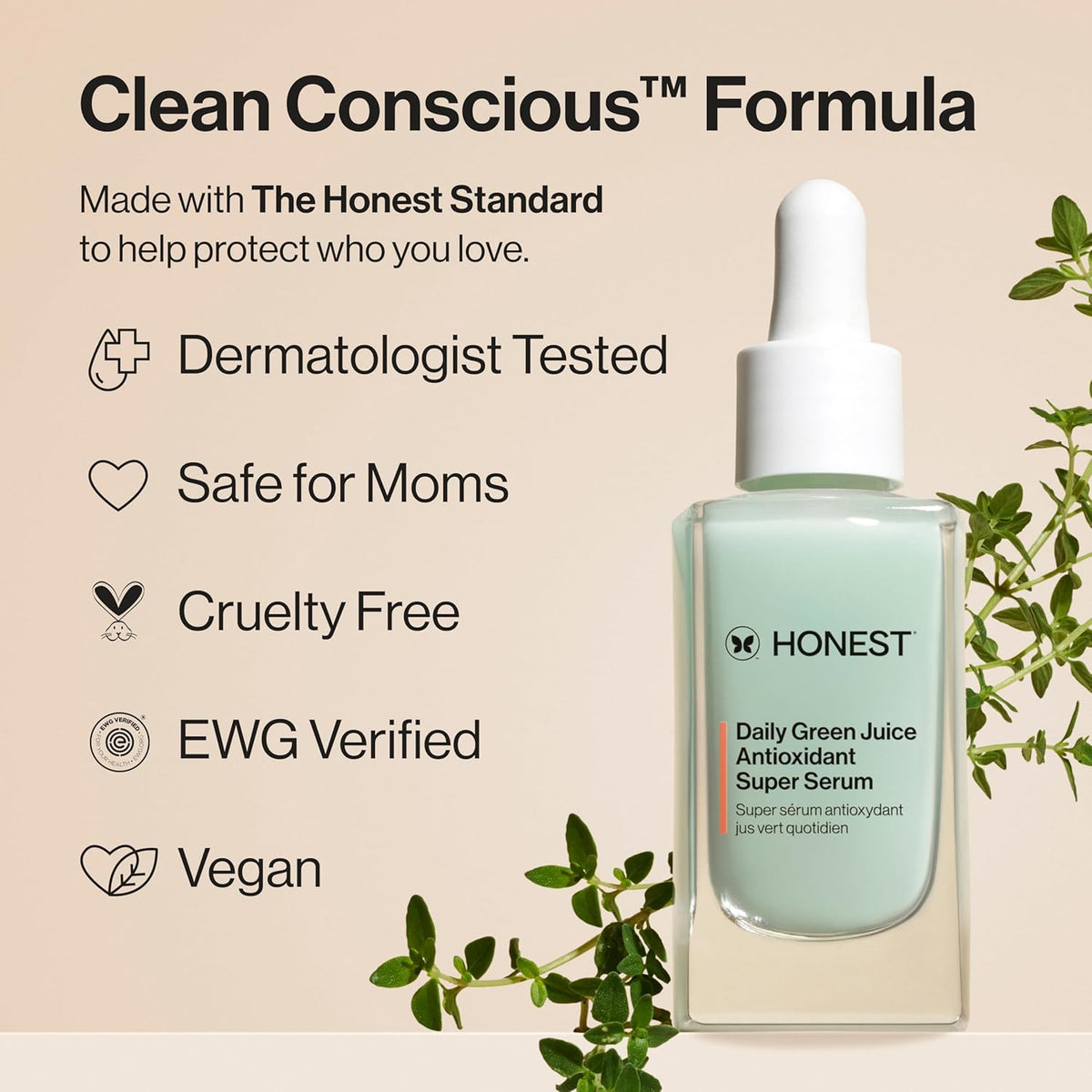 Honest Beauty Daily Green Juice Antioxidant Super Serum | Improves Skin Tone + Texture | Niacinamide + Hyaluronic Acid | Vegan + Cruelty Free | 1 fl oz