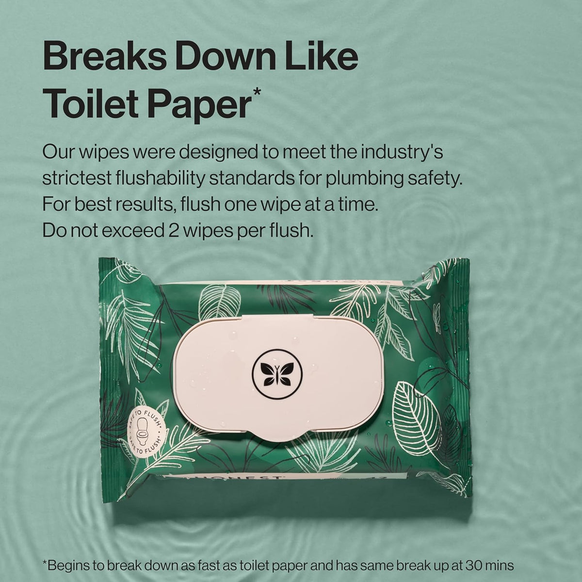 The Honest Company Flushable Wipes for Sensitive Skin | Fragrance Free, Hypoallergenic, 99% Water, Safe to Flush | Tropical Leaves, 336 Count