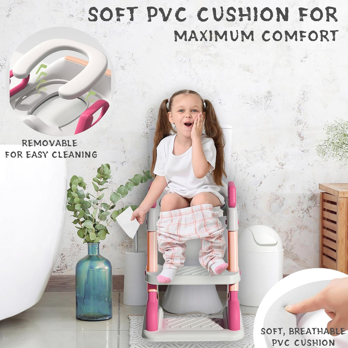 Potty Training Seat with Step Stool Ladder,Potty Training Toilet for Kids Boys Girls,Toddlers-Comfortable Safe Potty Seat with Anti-Slip Pads Ladder