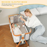 Baby Bassinet, Bassinet Bedside Sleeper Co-Sleeper with Adjustable Height, 4-Sided Mesh Baby Crib with Wheels and Storage Basket for Newborn 0-6 Months (Grey)