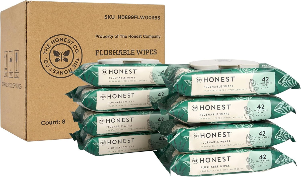 The Honest Company Flushable Wipes for Sensitive Skin | Fragrance Free, Hypoallergenic, 99% Water, Safe to Flush | Tropical Leaves, 336 Count