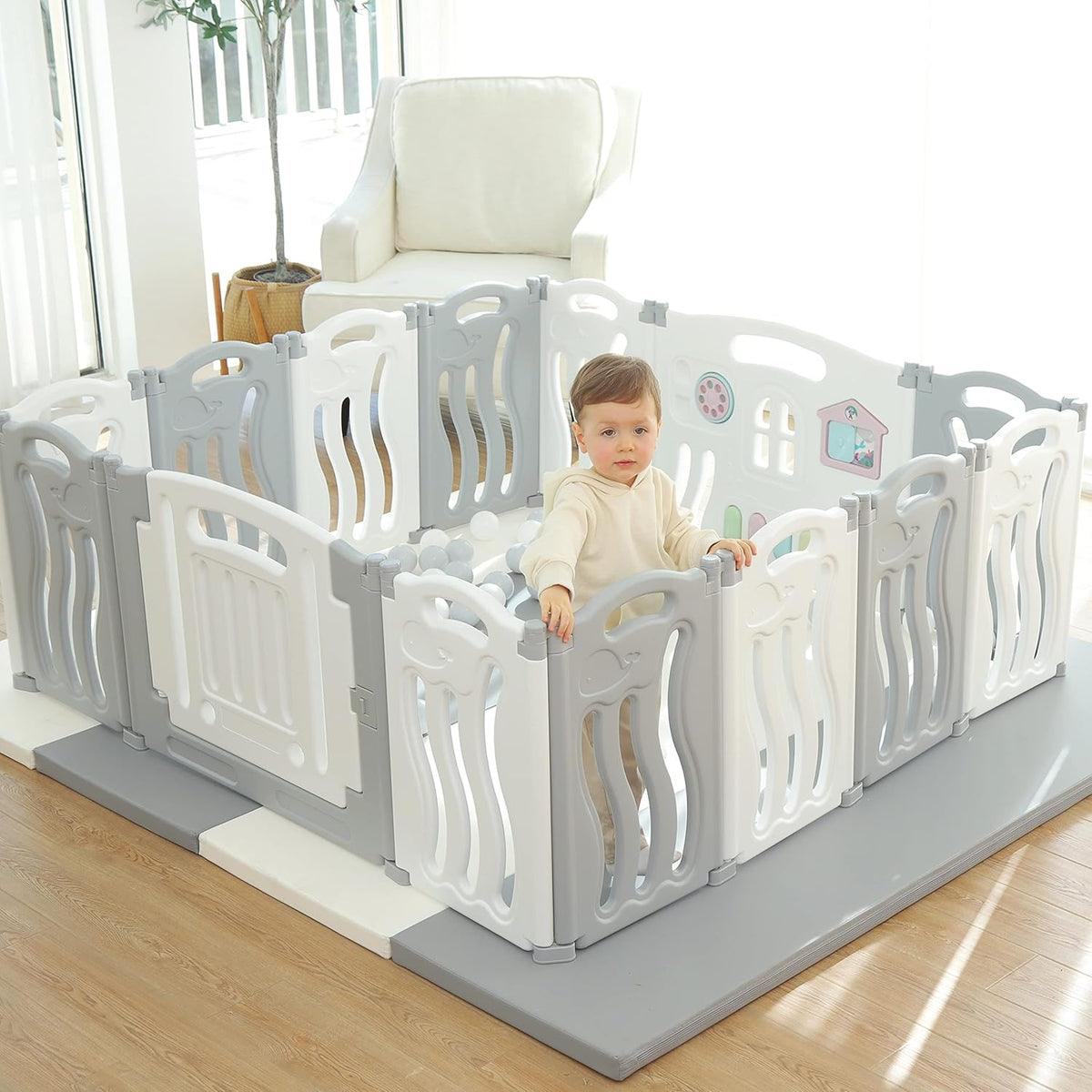 Foldable Baby playpen Baby Folding Play Pen Kids Activity Centre Safety Play Yard(Ocean Theme)