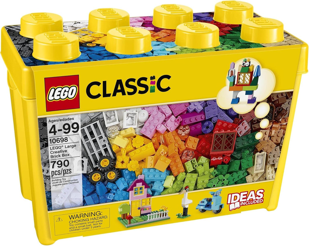 LEGO Classic Large Creative Brick Storage Box Set, Colourful Building Toy for 4+ Year Old Boys and Girls, Construction Kit with Doors, Windows, Car Wheels, and Green Baseplate, Kids Toy 10698
