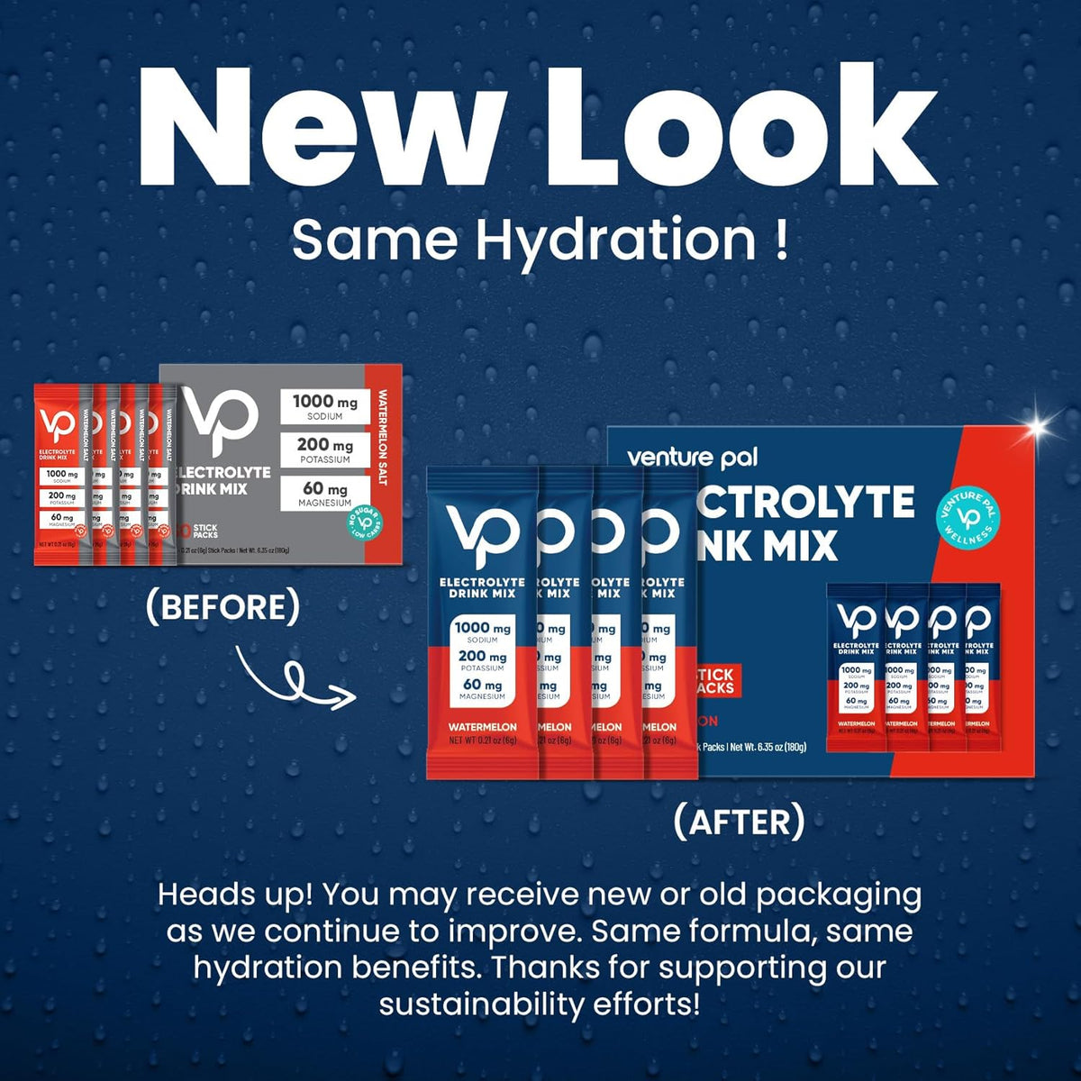 Venture Pal High Sodium Sugar Free Electrolytes Powder Packet - Hydration Packets with Vitamin, Sodium & Potassium | Zero Calories | Vegan, Keto & Paleo Friendly Electrolyte Drink Mix - 30 Sticks
