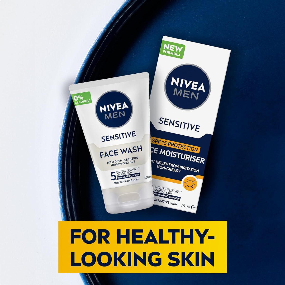 NIVEA MEN Sensitive Skin Care Value Pack (2 Piece) | Includes: Men's Face Wash 100ml & Sensitive Protective Face Cream 50ml | Enriched With Vitamin E & Chamomile | Sensitive Skincare Set for Men