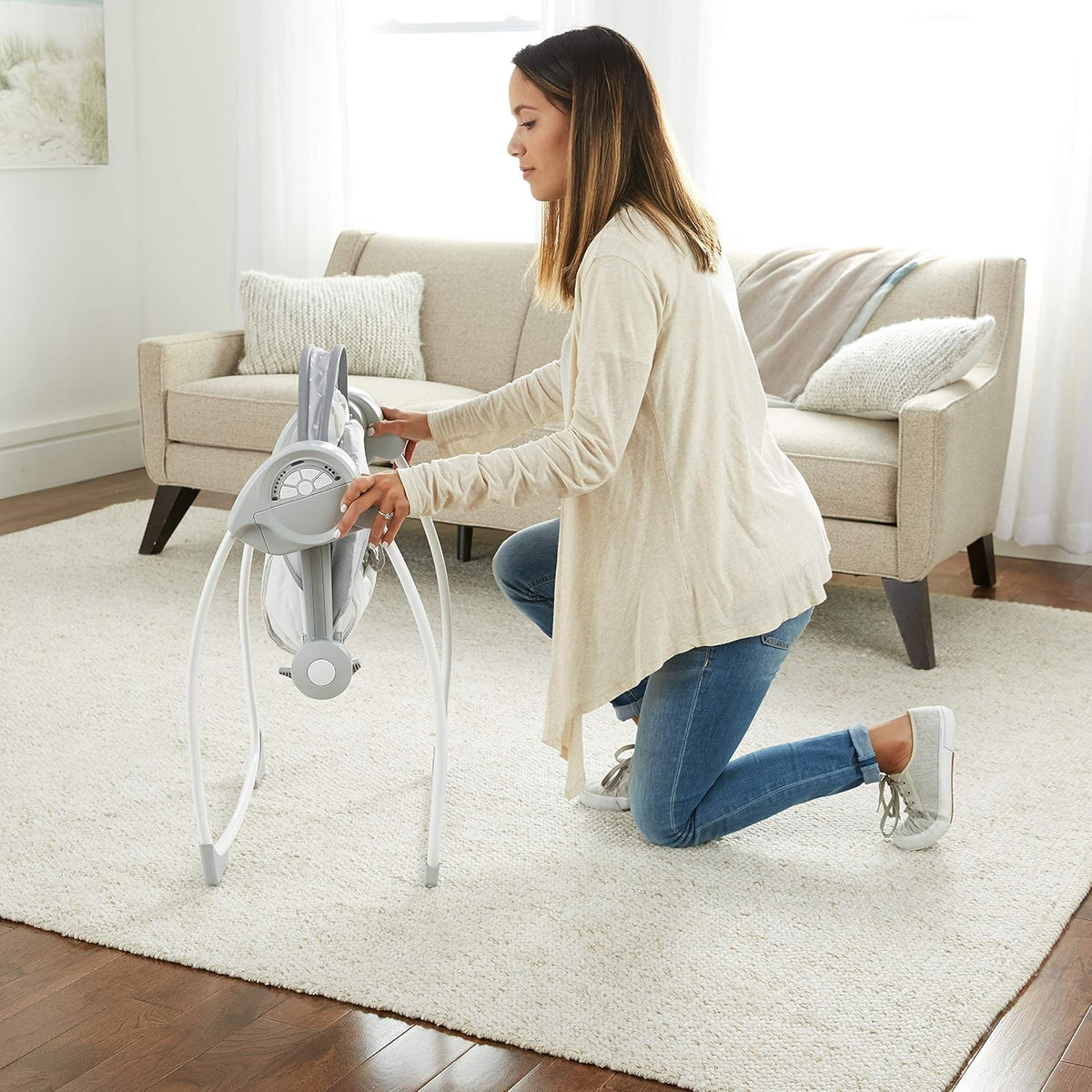 Ingenuity Comfort 2 Go Compact Portable 6-Speed Cushioned Baby Swing with Music