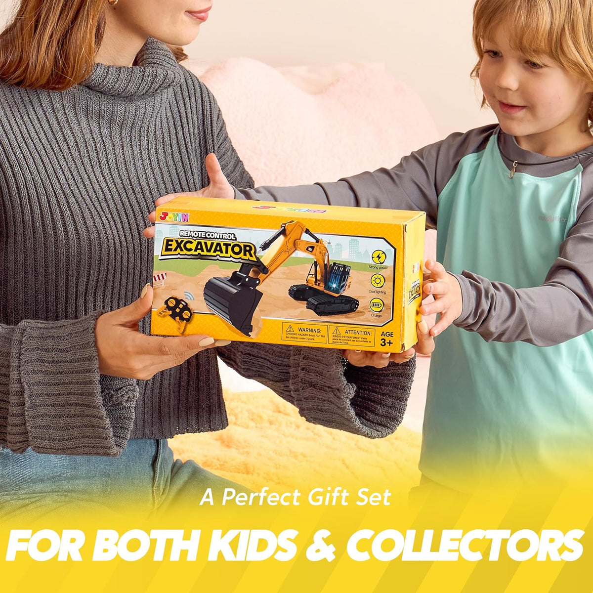 Remote Control Excavator Toys for Boys, 2.4Ghz RC Excavator Toy with Light