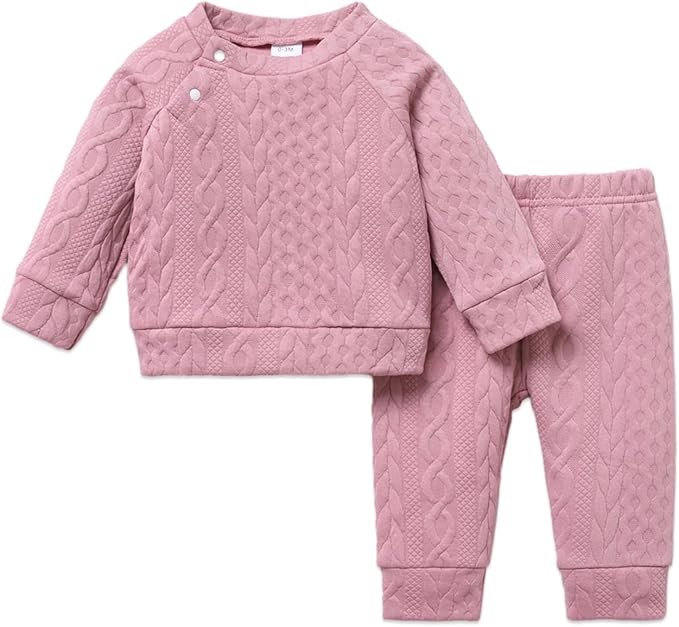PATPAT Baby Boy Girl Waffle Sweatshirt Pullover Shirt Top Pants Set 2-Piece Fall Spring Outfit Clothes for Infant 3 Months-3 Years