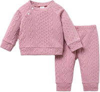 PATPAT Baby Boy Girl Waffle Sweatshirt Pullover Shirt Top Pants Set 2-Piece Fall Spring Outfit Clothes for Infant 3 Months-3 Years