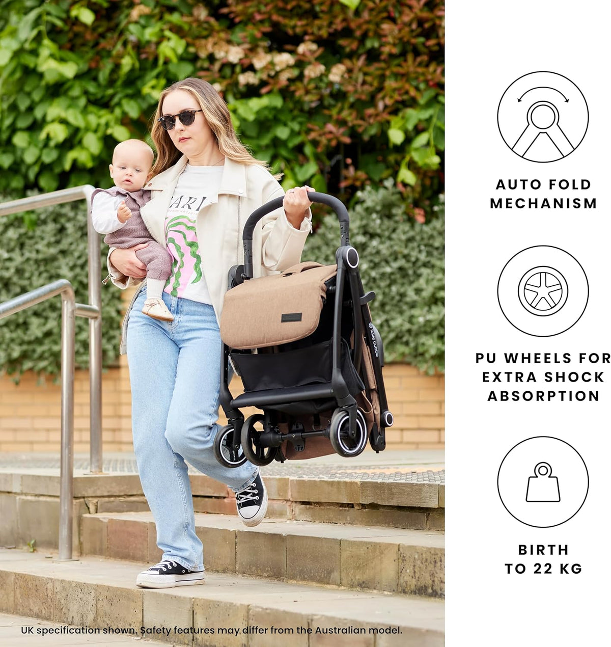 Ickle Bubba Aries Auto-Fold Stroller – Ultra-Lightweight (6.1kg), Compact One-Touch Fold, Multi-Position Recline, Large Seat & Shopping Basket, UPF 50+ Sun Hood, Includes Rain Cover (Black)