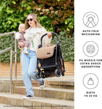Ickle Bubba Aries Auto-Fold Stroller – Ultra-Lightweight (6.1kg), Compact One-Touch Fold, Multi-Position Recline, Large Seat & Shopping Basket, UPF 50+ Sun Hood, Includes Rain Cover (Black)