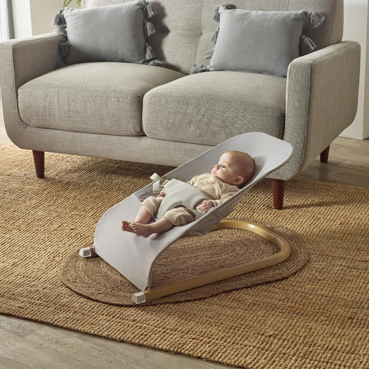 Kinder Valley Unisex Baby Bouncer - Adjustable Baby Bouncer from Birth, Soft Mesh Seat Baby Chair, Non-Slip Feet, Lightweight & Compact, Secure Harness, Easy to Clean | Grey