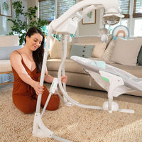 Ingenuity InLighten 5-Speed Baby Swing - Swivel Infant Seat, 5 Point Safety Harness, Nature Sounds, Lights - Van Elephant