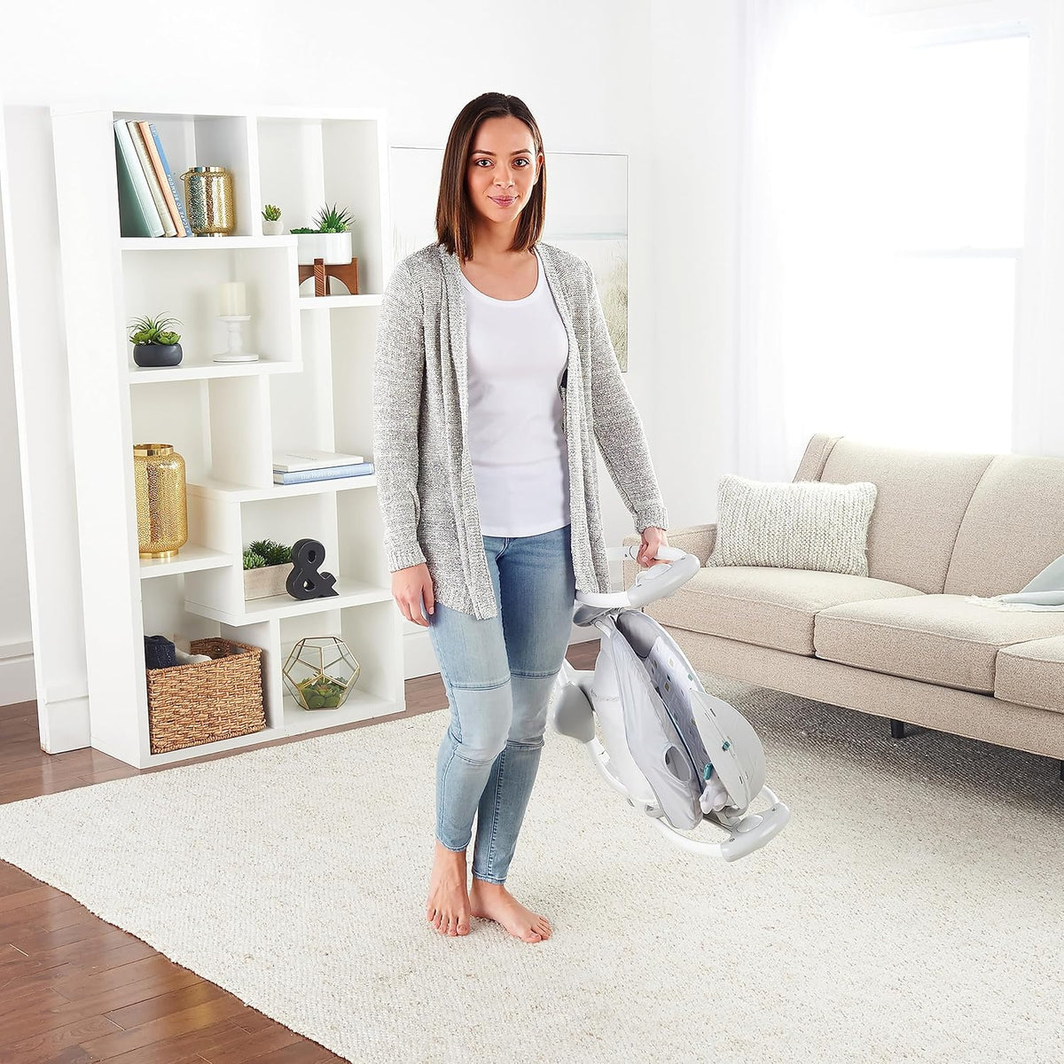 Ingenuity ConvertMe 2-in-1 Compact Portable Automatic Baby Swing & Infant Seat, Battery-Powered Vibrations, Nature Sounds, 0-9 Months 6-20 lbs (Nash)