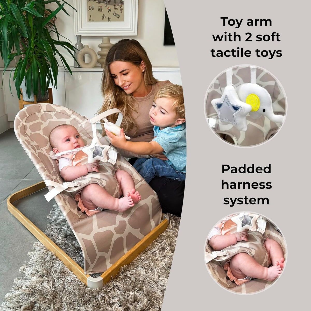 My Babiie Baby Bouncer with Toy Bar – Newborn Ergonomic Bouncer Chair, from Birth to 9 Months (9kg) - Giraffe