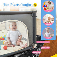 Large Baby Playpen with Foam Playpen Mat 127×127×68 CM-  4 Hand Grips, 40 Balls, Storage Bag and Basket - Grey