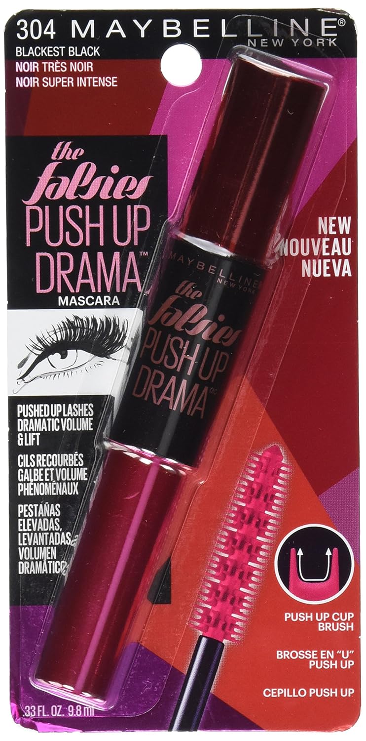 Maybelline The Falsies Push Up Drama Washable Mascara, Blackest Black, 0.33 fl. oz.