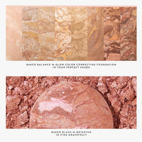 NEW YORK Baked Balance-N-Glow Illuminating Powder Foundation, Medium + Retractable Kabuki Brush + Baked Blush-N-Brighten, Pink Grapefruit