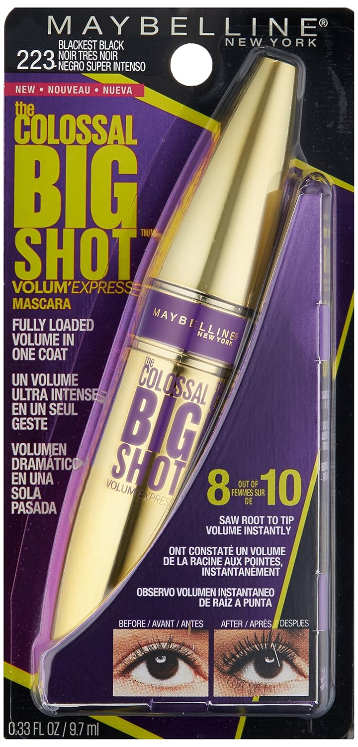 Maybelline New York Volum' Express The Colossal Big Shot Washable Mascara, Blackest Black, 0.33 fl. oz.