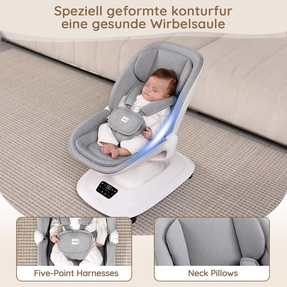 Baby Swings for Infants, Electric 3D-Motion Baby Swings with 7 Modes, 5-Point Harness, APP Control (7-33lbs)