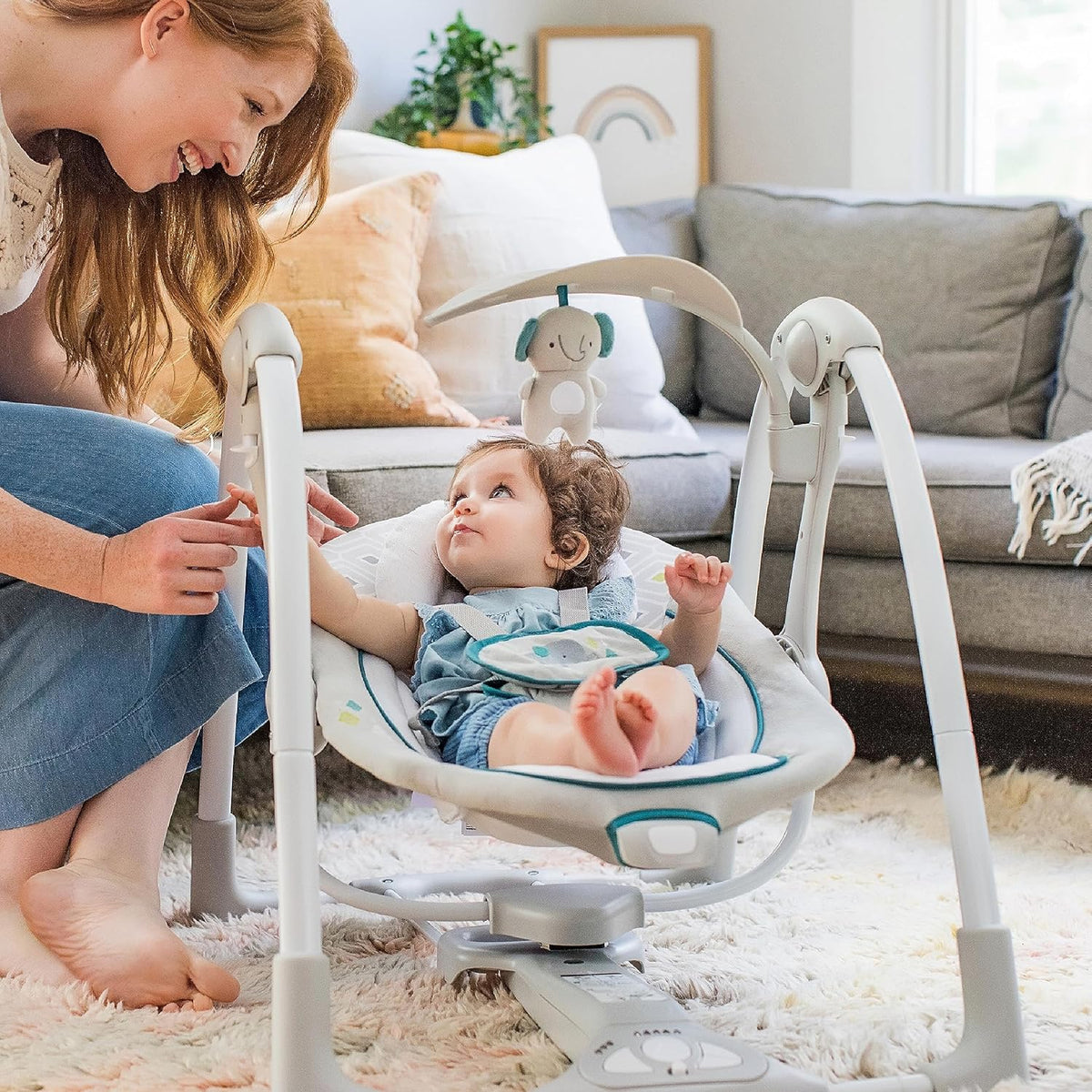 Ingenuity ConvertMe 2-in-1 Compact Portable Automatic Baby Swing & Infant Seat, Battery-Powered Vibrations, Nature Sounds, 0-9 Months 6-20 lbs (Nash)