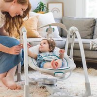 Ingenuity ConvertMe 2-in-1 Compact Portable Automatic Baby Swing & Infant Seat, Battery-Powered Vibrations, Nature Sounds, 0-9 Months 6-20 lbs (Nash)