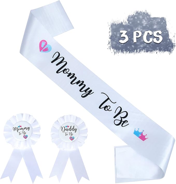 Gender Reveal Decorations Sash and Tinplate Badge