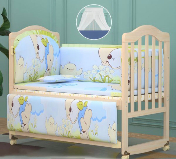 Solid Wood Contemporary Nursery Bed Washed Natural with Guardrail - Crib & 5-Piece Set 96 × 56 X76cm