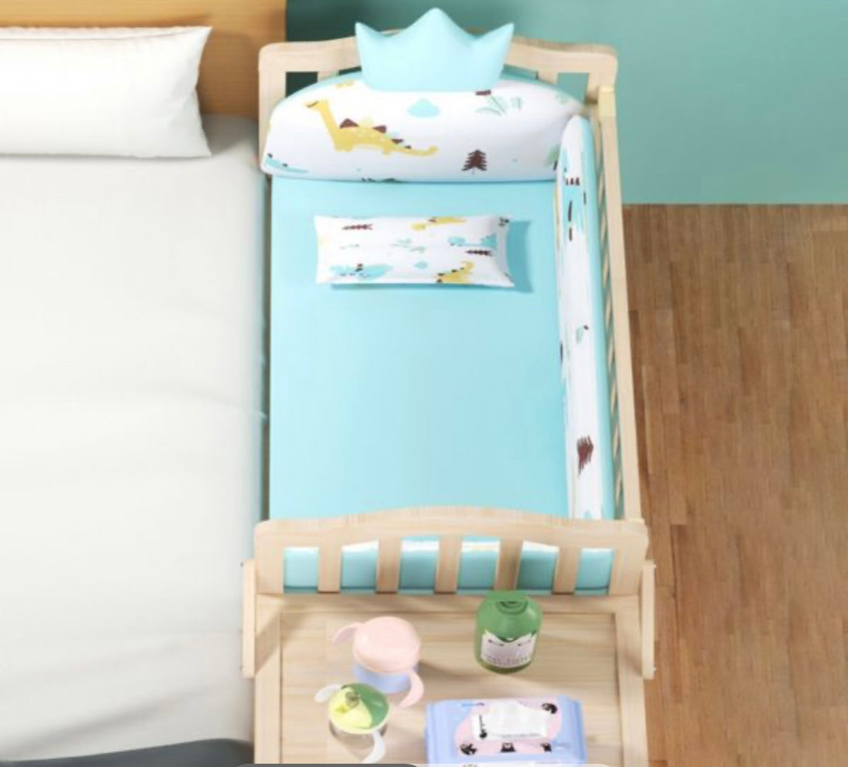 Solid Wood Contemporary Nursery Bed Washed Natural with Guardrail - Crib & 5-Piece Set 96 × 56 X76cm
