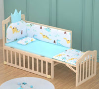 Solid Wood Contemporary Nursery Bed Washed Natural with Guardrail - Crib & 5-Piece Set 96 × 56 X76cm