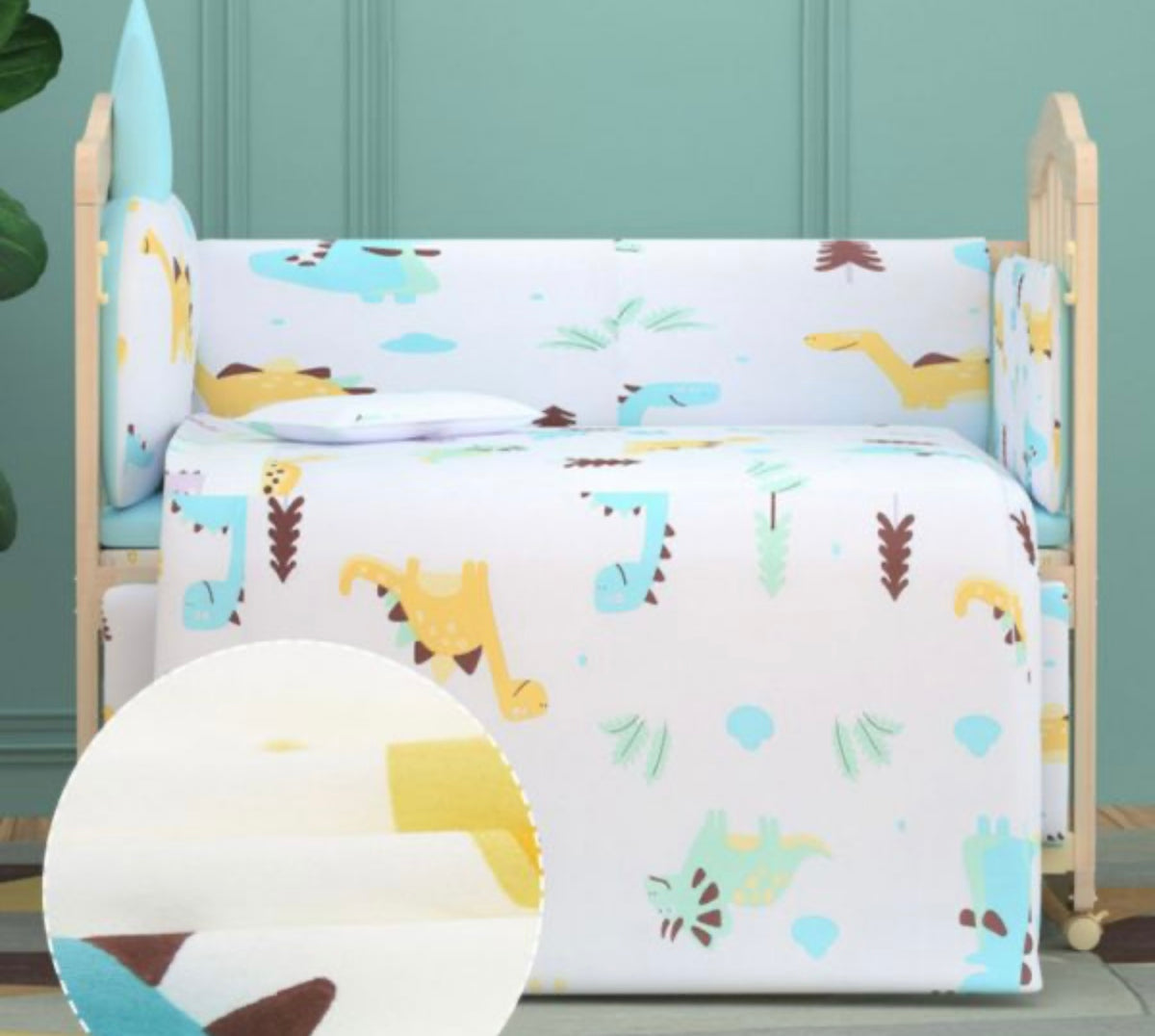 Solid Wood Contemporary Nursery Bed Washed Natural with Guardrail - Crib & 5-Piece Set 96 × 56 X76cm