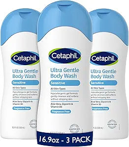 Cetaphil Ultra Gentle Body Wash, For Dry to Normal, Sensitive Skin, 16.9oz Pack of 3,