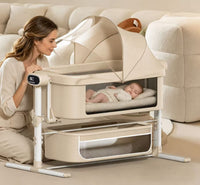 BabyGlide Electric Baby Bassinet with 5 Swing Speeds and Mosquito Net,Beige