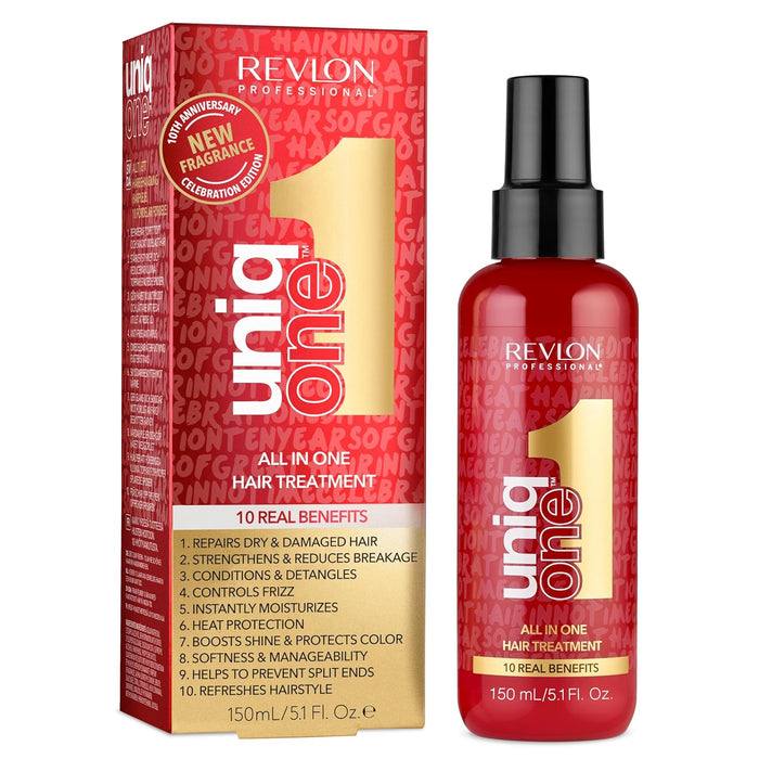 REVLON PROFESSIONAL UniqOne Hair Treatment, Moisturizing Leave-In Product, Repair For Dry and Damaged Hair, Promotes Healthy Hair, Celebration Edition Fragrance, 5.1 Fl Oz (Pack of 1)