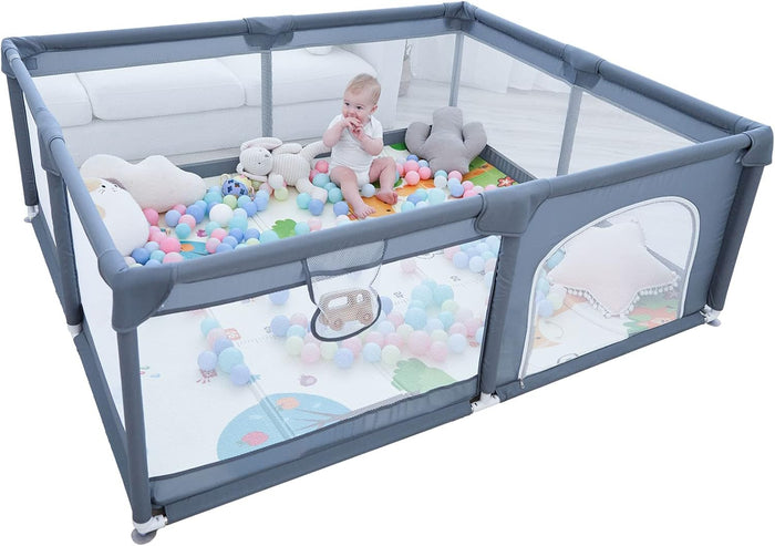 Baby Playpen, 150 x 180 x 68cm Large Playpen for Baby and Toddlers- Grey