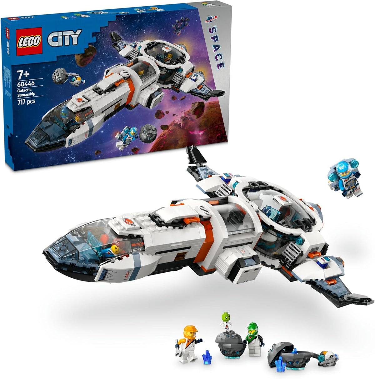 LEGO City Modular Galactic Spaceship Toy for 7+ Year Old Boys & Girls, Building Set with 4 Astronaut Minifigures & an Alien Figure, Kids Space Rocket Toy, STEM Construction Block Playset 60446