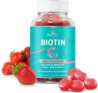 BeLive Biotin Gummies with MultiVitamins, Folate, Inositol – Supports Hair Growth, Healthy Skin & Nails – Vegan, Pectin Based – Strawberry Flavor-USA Made