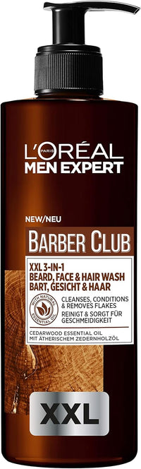 L'Oréal Men Expert Beard Shampoo for Men in XXL Value Pack, for Beard, Face and Hair, Soothing and Nourishing Thanks to Cedarwood Oil, Barber Club 3-in-1 Beard Care, [Amazon Exclusive], 1 x 400 ml