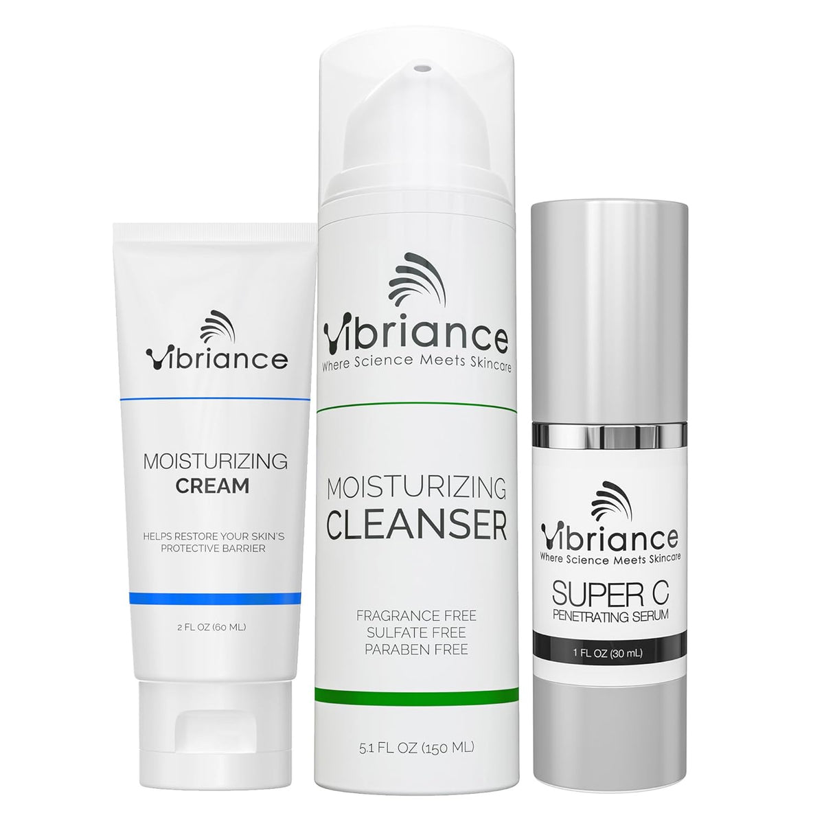 Vibriance Bundle Skincare Set | Super C Serum, Moisturizing Cleanser and Face Cream