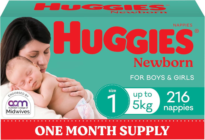 Huggies Newborn Nappies Size 1 (up to 5kg) 216 Count