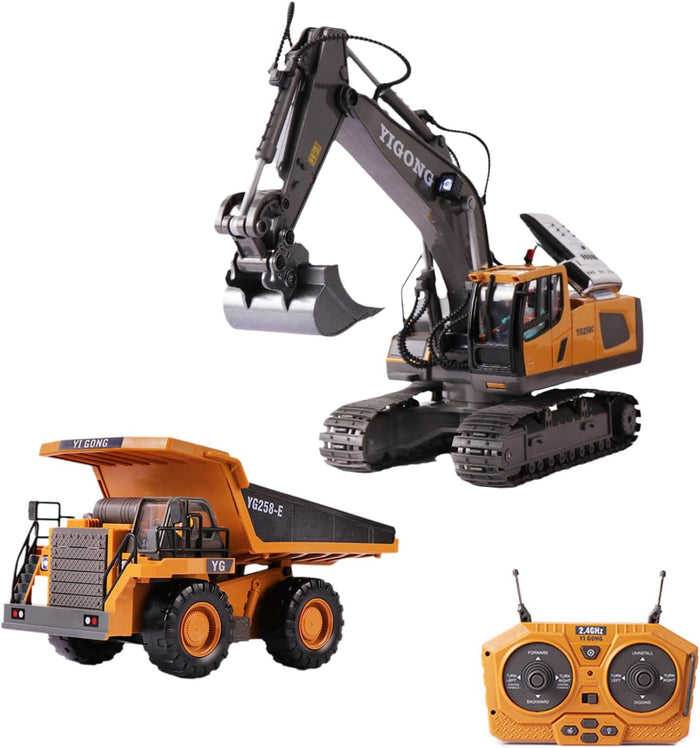 Excavator Toy, Remote Control Excavator Toy, Digmaster Rc Machinery, 2.4Ghz Rc Excavator Toy with Light and Sound, Excavator Toy Set for Adults and Kids, 90 Minutes Long Battery Life (A+B)