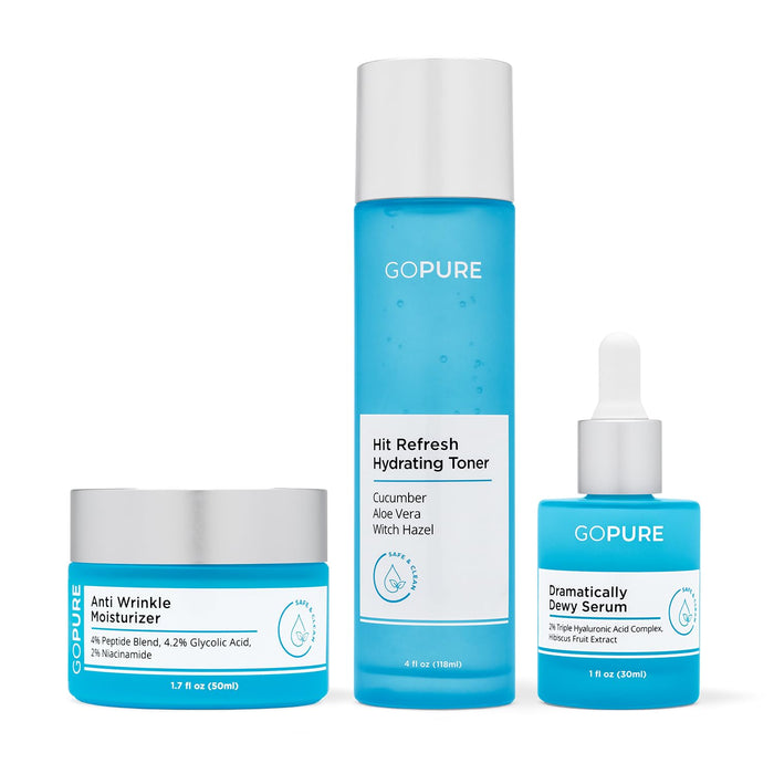 goPure Dry Skin Set - 3-Piece Set for Hydration Includes Hydrating Toner, Rich Moisturizer and a Plumping Hyaluronic Acid Serum