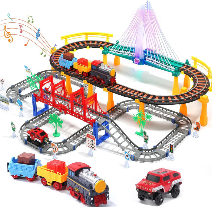 Train Set Toy, Race Tracks with Electric Car, Train Track Playset for 3 4 5 Years
