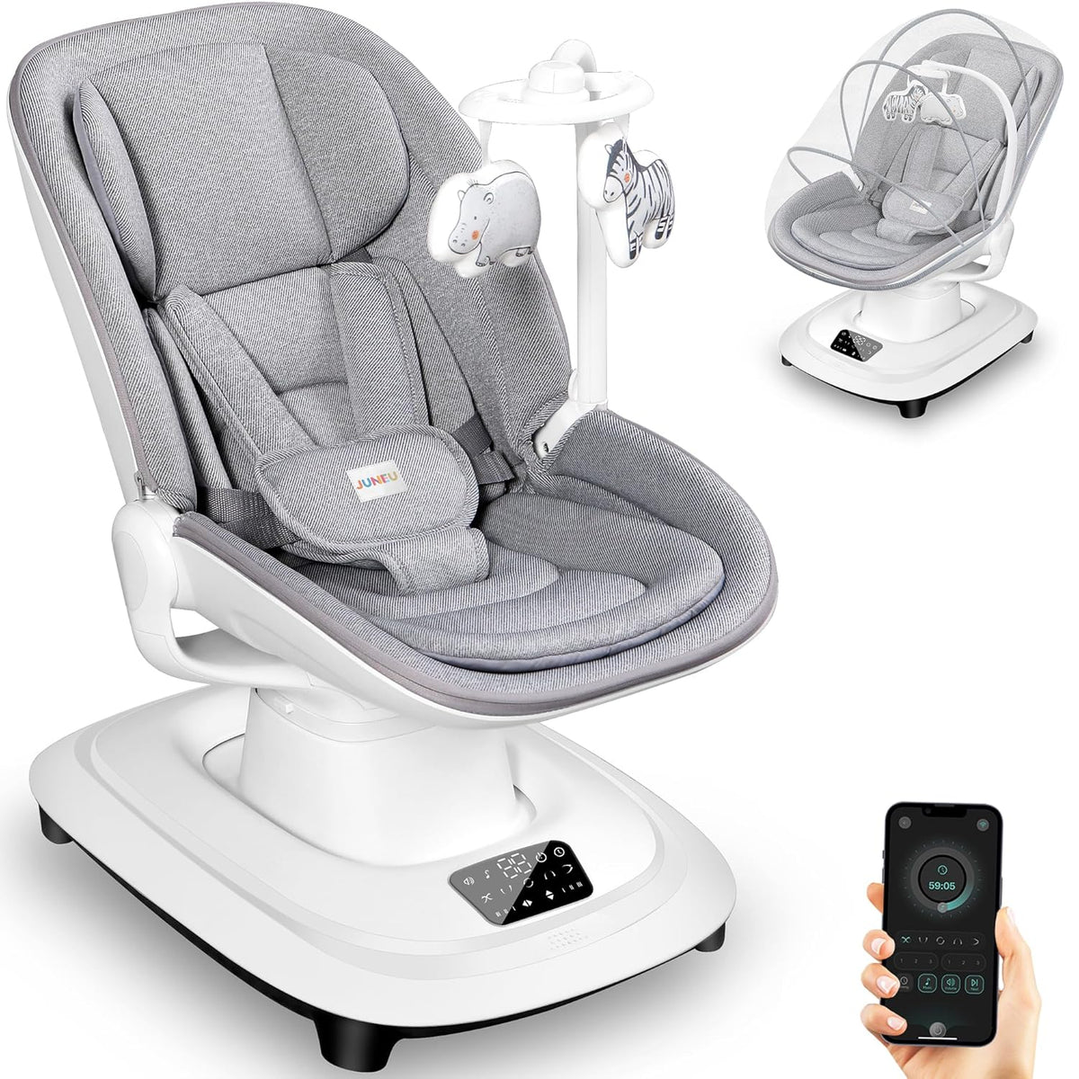 Baby Swings for Infants, Electric 3D-Motion Baby Swings with 7 Modes, 5-Point Harness, APP Control (7-33lbs)