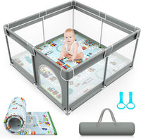 Baby Playpen with Mat 127cm x 127cm Playpen for Babies and Toddlers, Playard for Kids Safety Play