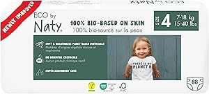 Eco by Naty Eco-Friendly Baby Nappies - 100% Plant-Based Materials on Skin, Soft, for Sensitive Skin & Super Absorbent (Size 4, 88 Count)