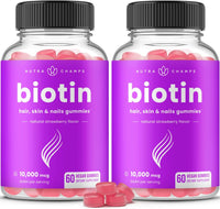 NutraChamps (2 Pack) Biotin Gummies 10,000mcg [High Potency] for Healthy Hair, Skin & Nails for Adults & Kids - 5000mcg-USA MADE