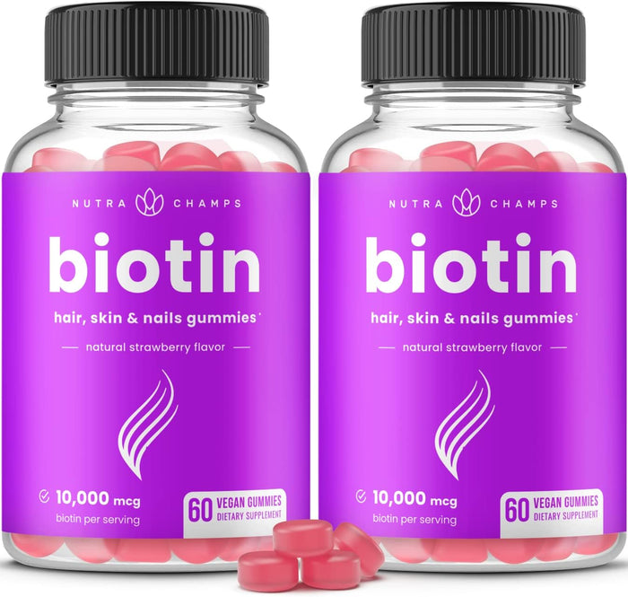 NutraChamps (2 Pack) Biotin Gummies 10,000mcg [High Potency] for Healthy Hair, Skin & Nails for Adults & Kids - 5000mcg-USA MADE